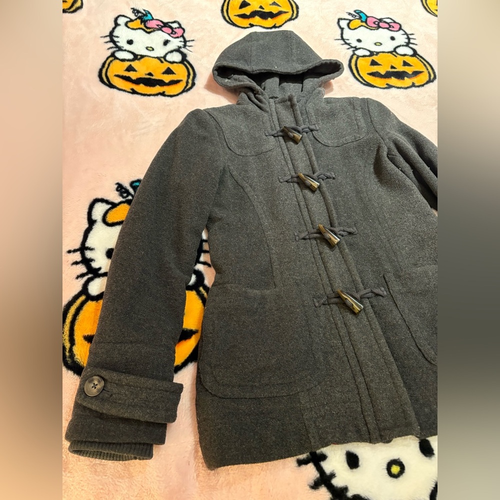 Aeropostale Charcoal Gray Wool Blend Toggle Coat with Hood - Picture 2 of 13